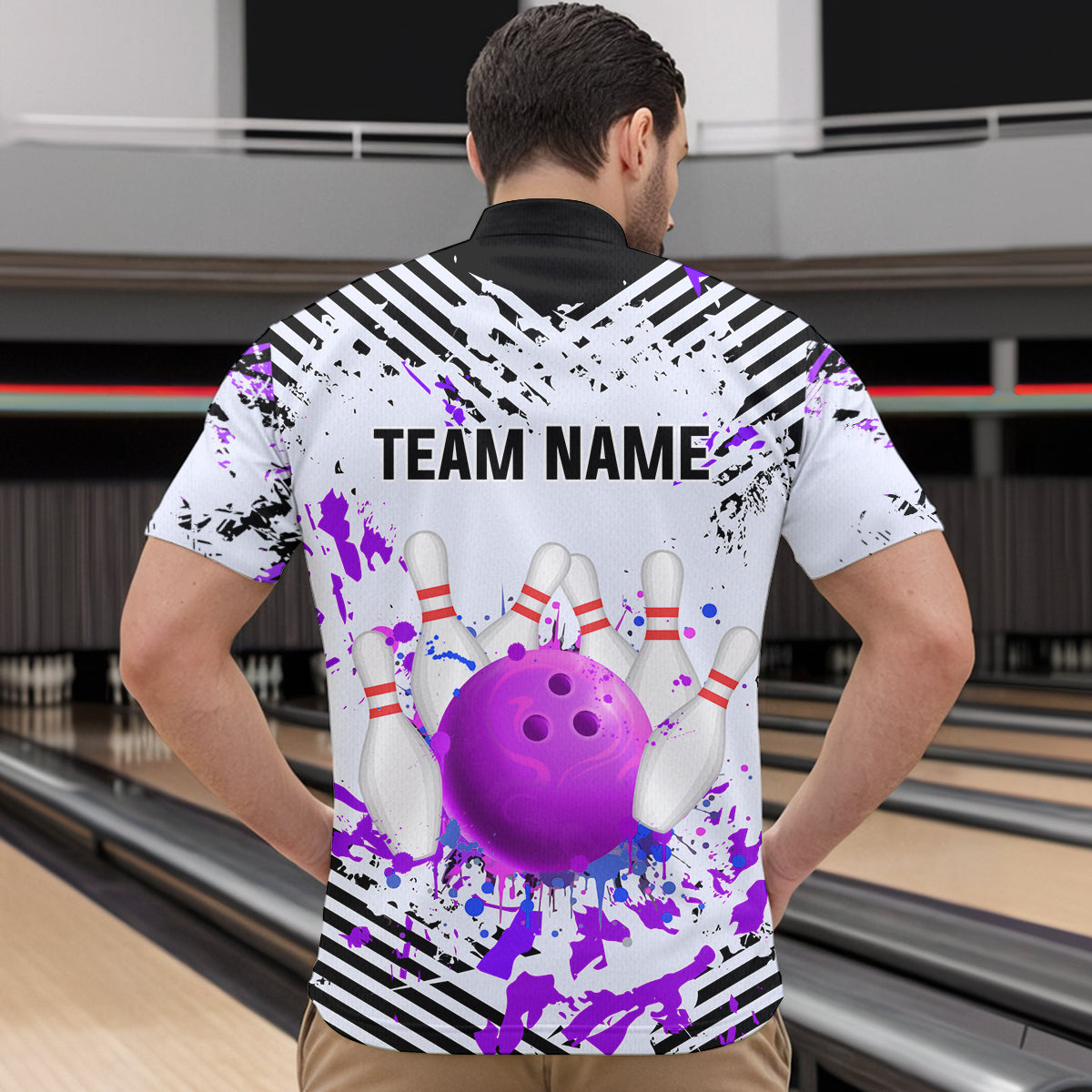 Purple Bowling Shirts Custom Watercolor Bowling Jersey for Men Women with Team Name MBL53
