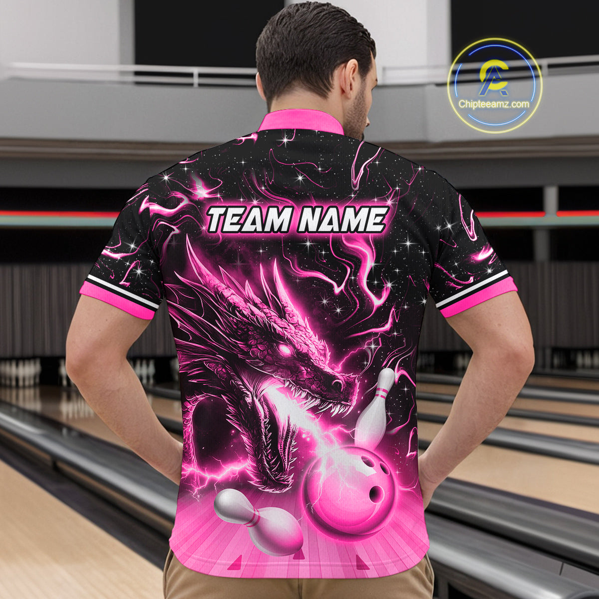 Pink Dragon Flaming Bowling Shirt for Men and Women Custom Bowling Jersey for Team MBL87