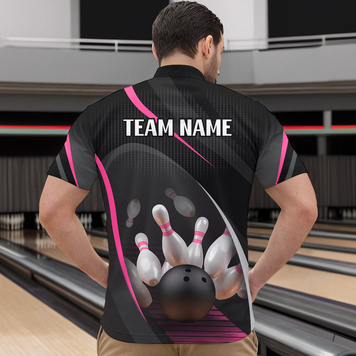 Pink Bowling Shirts for Men Women Team Custom Bowling Polo & Quarter Zip Shirt MBL71