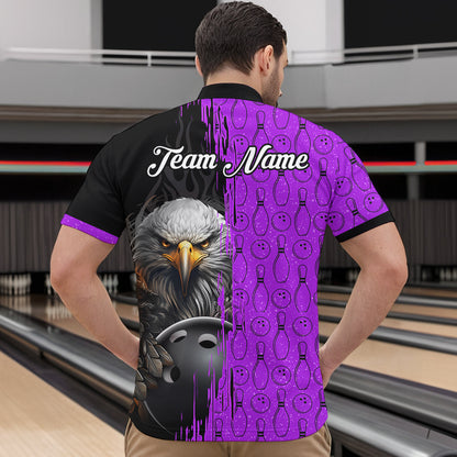Purple Eagle Bowling Custom Men Bowling Shirt Polo & Quarter-Zip Bowling Team Jerseys HNT49