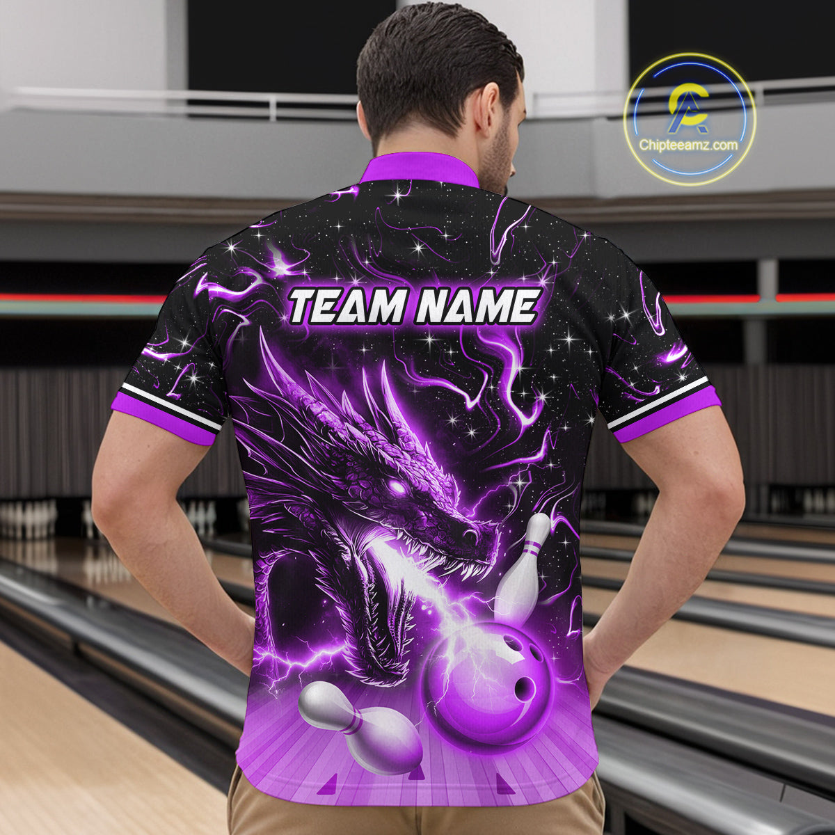 Purple Dragon Flaming Bowling Shirt for Men and Women Custom Bowling Jersey for Team MBL87