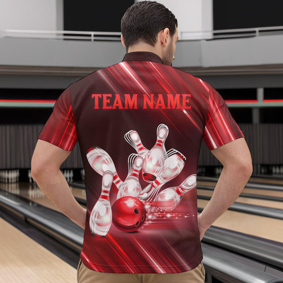 Custom Red Bowling Jersey for Men Bowling Team Shirts Bowling Uniform Polo & 1/4 Zip HNT162