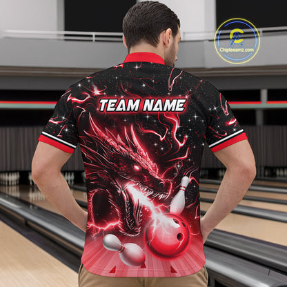 Red Dragon Flaming Bowling Shirt for Men and Women Custom Bowling Jersey for Team MBL87