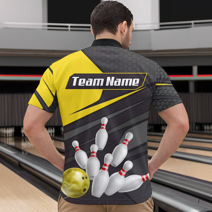 Yellow Bowling Shirt for Men&Women Team Bowling Jersey Colorful Bowling Polo & 1/4 Zip MBL49