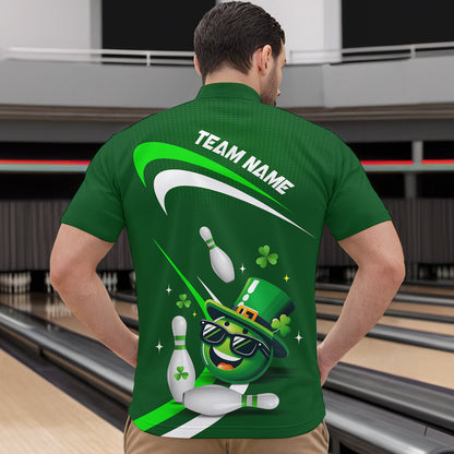 Custom Green St Patrick Day Bowling Shirt Lucky Funny Quarter-Zip Bowling Jersey QZT623