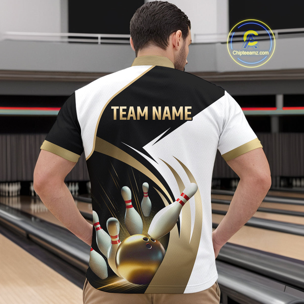 Gold Bowling Custom Men Bowling Shirt Polo & Quarter-Zip Bowling Team Jerseys HNT61