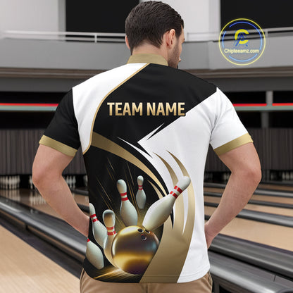 Gold Bowling Custom Men Bowling Shirt Polo & Quarter-Zip Bowling Team Jerseys HNT61