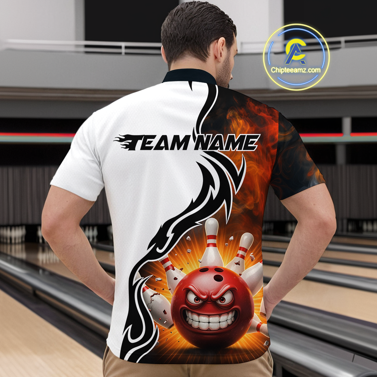 Flaming Angry Bowling Shirts Custom for Men Women Team Bowling Polo Shirts & 1/4 Zip MBL93