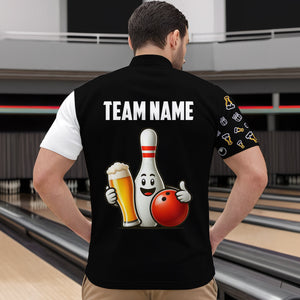 Custom Beer Bowling Shirt  Funny Bowling Team League 1/4 Zip Bowling Shirt for Men QZT403