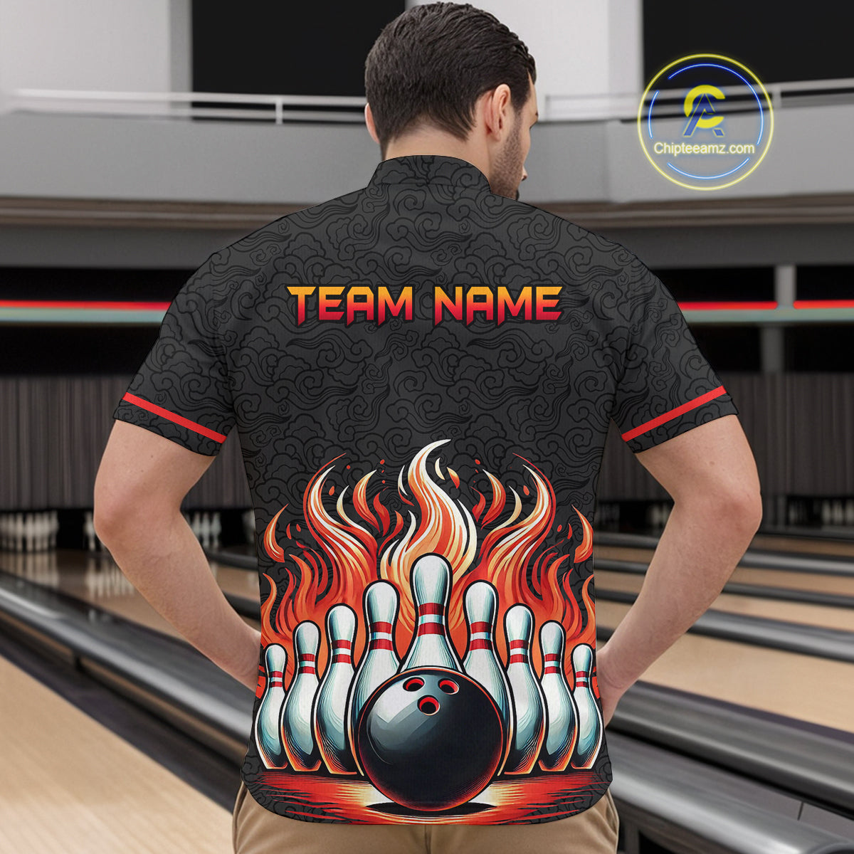 Flame Bowling Custom Men Bowling Shirt Polo & Quarter-Zip Bowling Team Jerseys HNT56