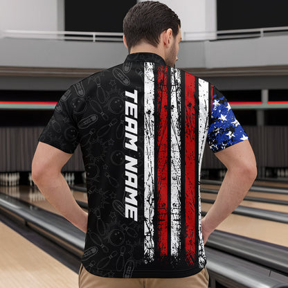 American Flag Bowling Custom Men Bowling Shirt Polo & Quarter-Zip Bowling Team Jerseys HNT52