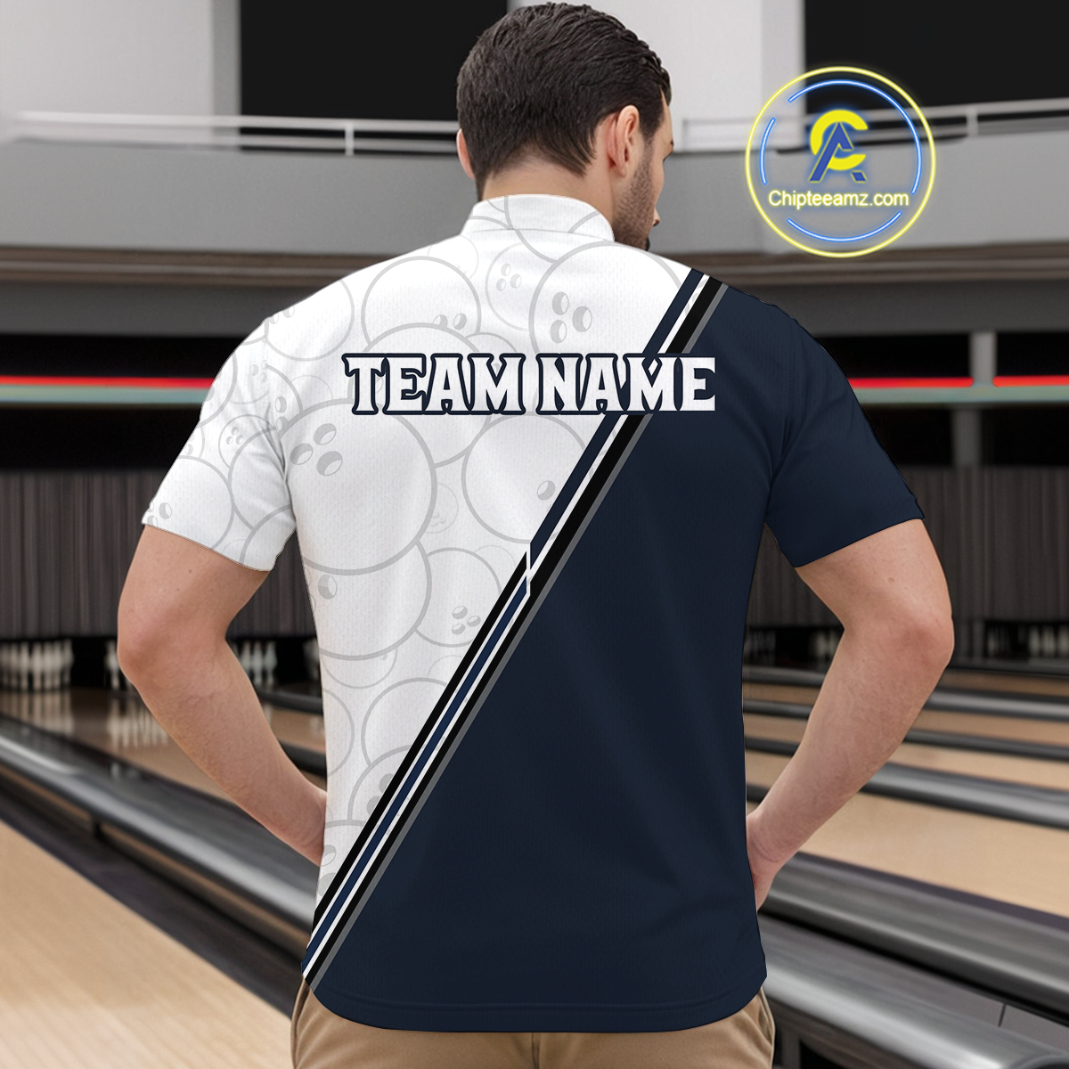 Dark Blue Bowling Custom Men Bowling Shirt Polo & Quarter-Zip Bowling Team Jerseys HNT64