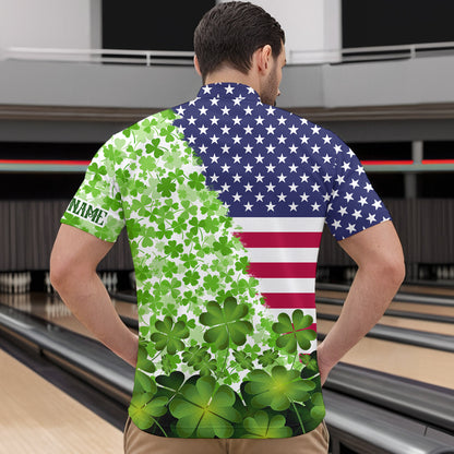 American flag St Patrick day shamrock pattern custom Team Bowling Polo, Quarter Zip shirt for Men NQS9581