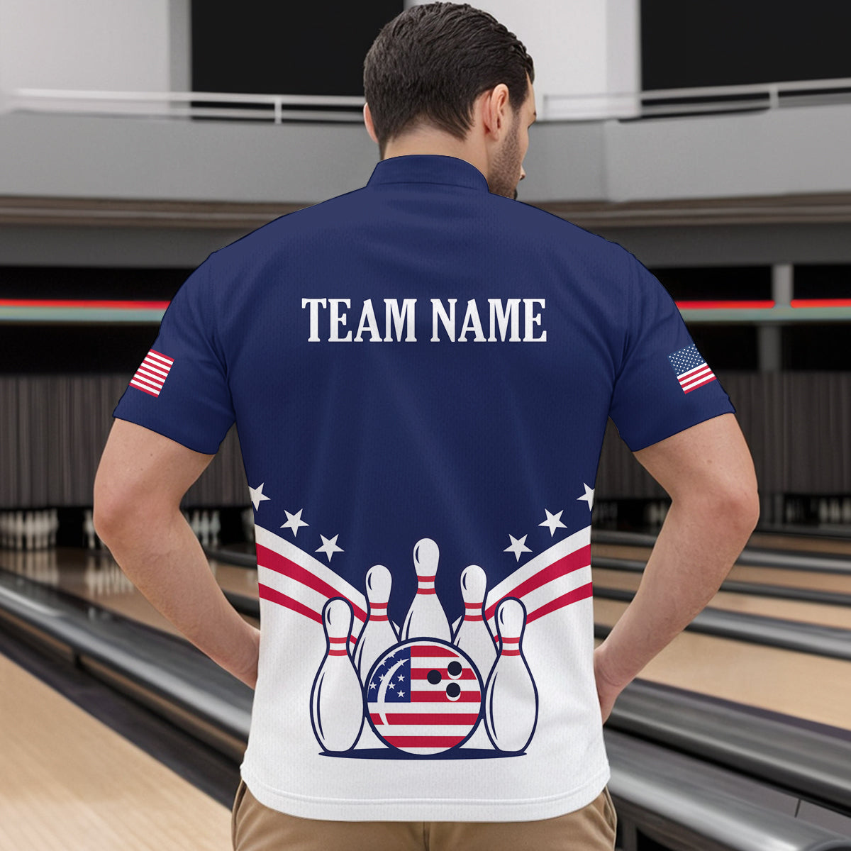 Patriotic Blue Bowling Shirt for Men Women Team Custom Bowling Polo & 1/4 Zip Shirt MBL30