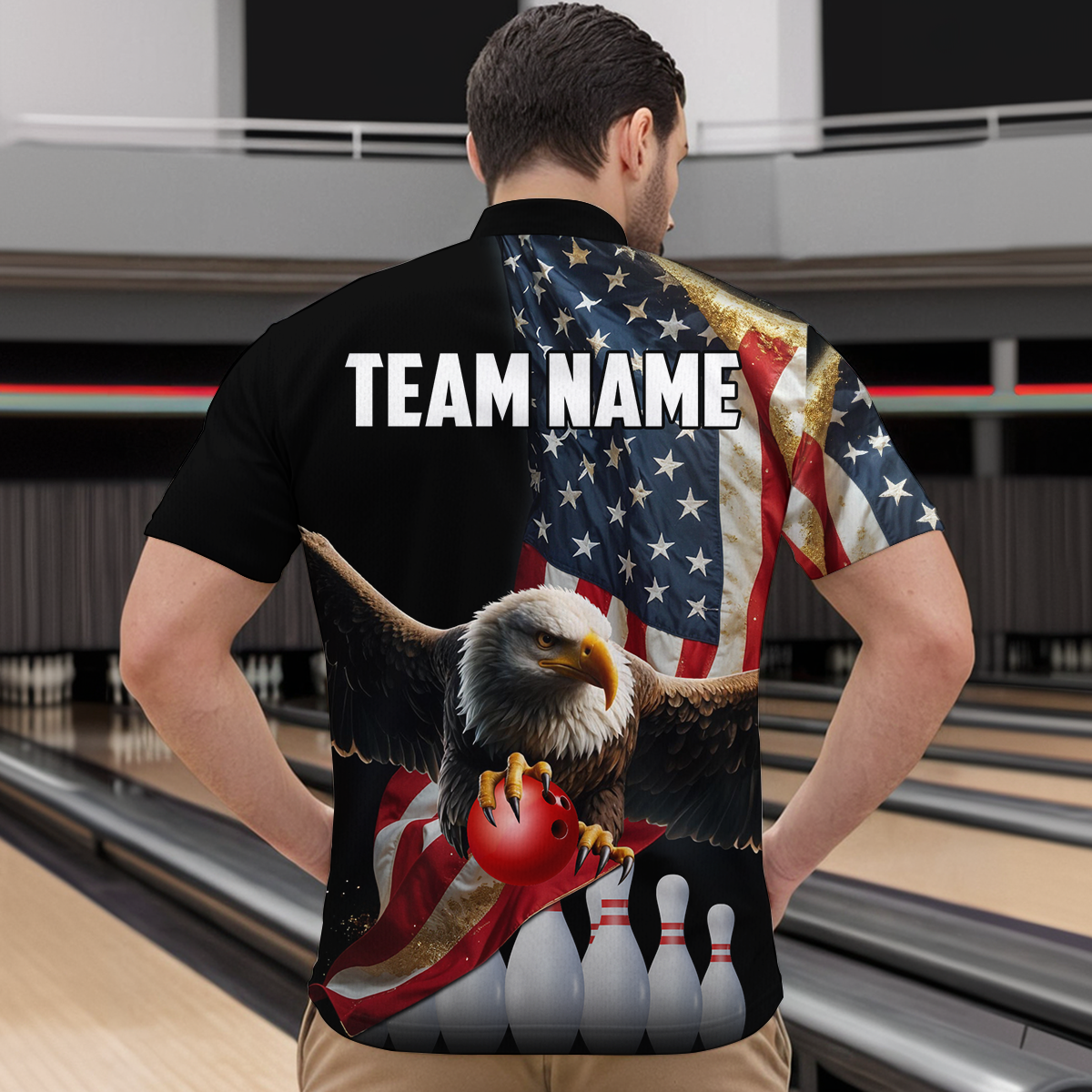 Custom Eagle Bowling Team Jersey American Bowling Quartar-Zip Shirt for Men Women QZT636