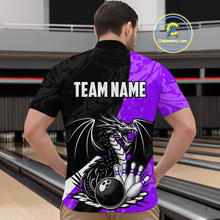 Load image into Gallery viewer, Custom Purple Dragon Bowling Men Shirts Bowling Uniform Polo &amp; 1/4 Zip Bowling Team Jerseys HNT103