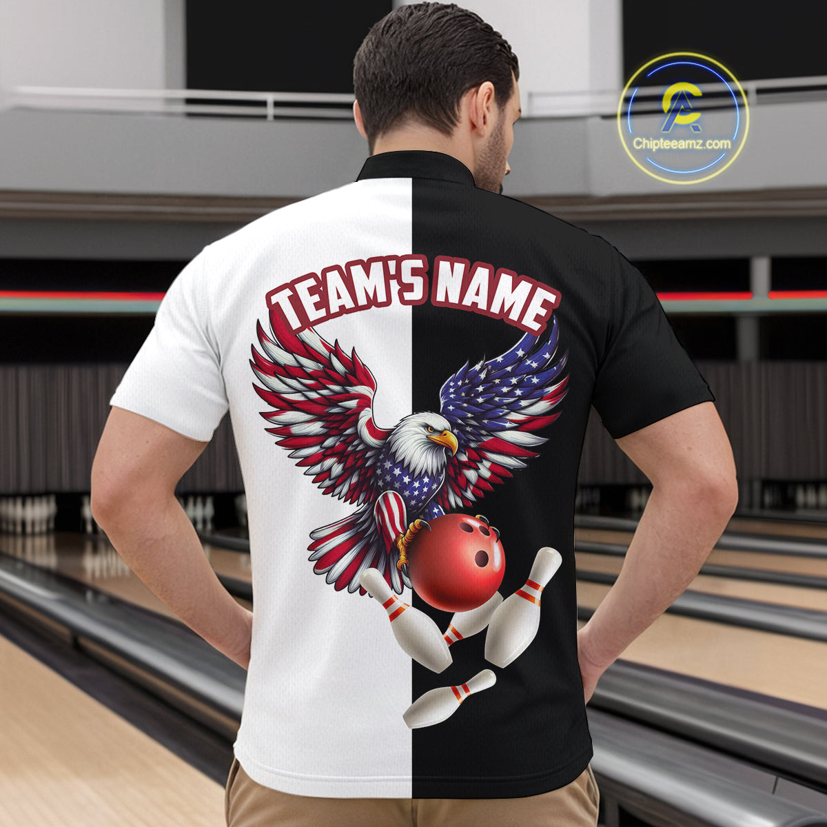American Eagle Quarter-Zip Bowling Shirt Custom Black & White Bowling Jersey for Men And Women QZT686