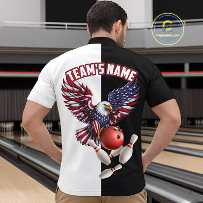 American Eagle Quarter-Zip Bowling Shirt Custom Black & White Bowling Jersey for Men And Women QZT686