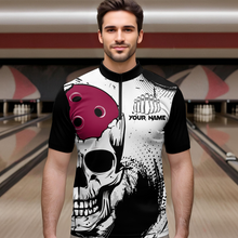 Load image into Gallery viewer, Personalized Bowling Shirt Skull Bowling Team Jersey Quarter-Zip Shirt for Men QZT275