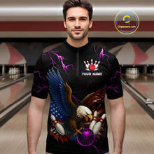 Load image into Gallery viewer, Purple Thunder US Flag Eagle Bowling Shirts for Men Team Bowling Polo &amp; Quarter-Zip HNT96
