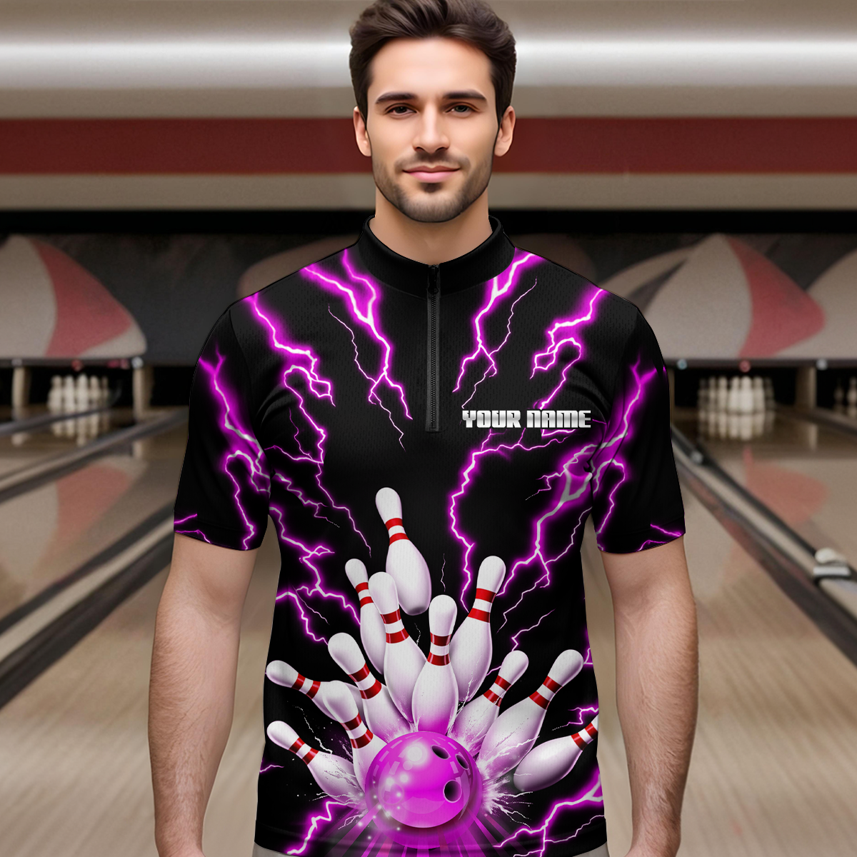 Thunder Lightning Pink Bowling Shirt Custom Bowling Jersey for Men Women Team MBL66