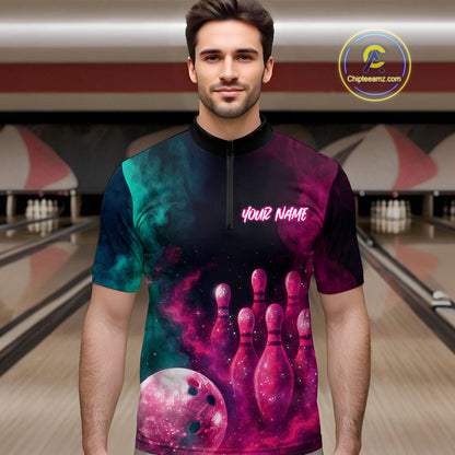 Green and Pink Smoke Bowling Shirts for Women Men Team Bowling Polo & Quarter Zip MBL129