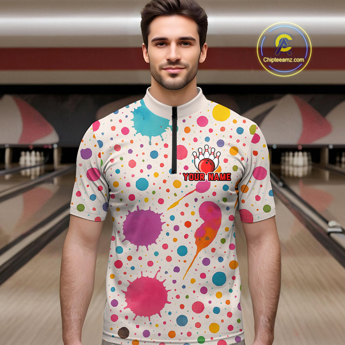 Ink Watercolor Pink Bowling Shirt for Men Women Custom Team Bowling Jerseys MBL103