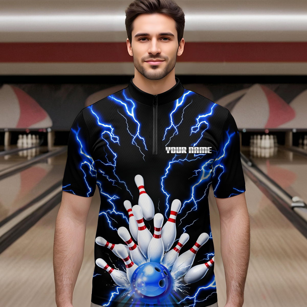 Thunder Lightning Blue Bowling Shirt Custom Bowling Jersey for Men Women Team MBL66