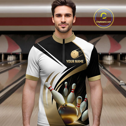 Gold Bowling Custom Men Bowling Shirt Polo & Quarter-Zip Bowling Team Jerseys HNT61