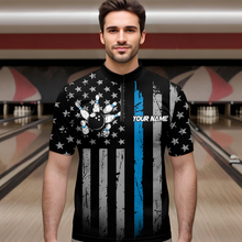 Load image into Gallery viewer, US Blue Flag Bowling Shirt for Men Custom Name Polo &amp; Quarter-Zip Bowling Jersey Bowling Team Shirt HNT23