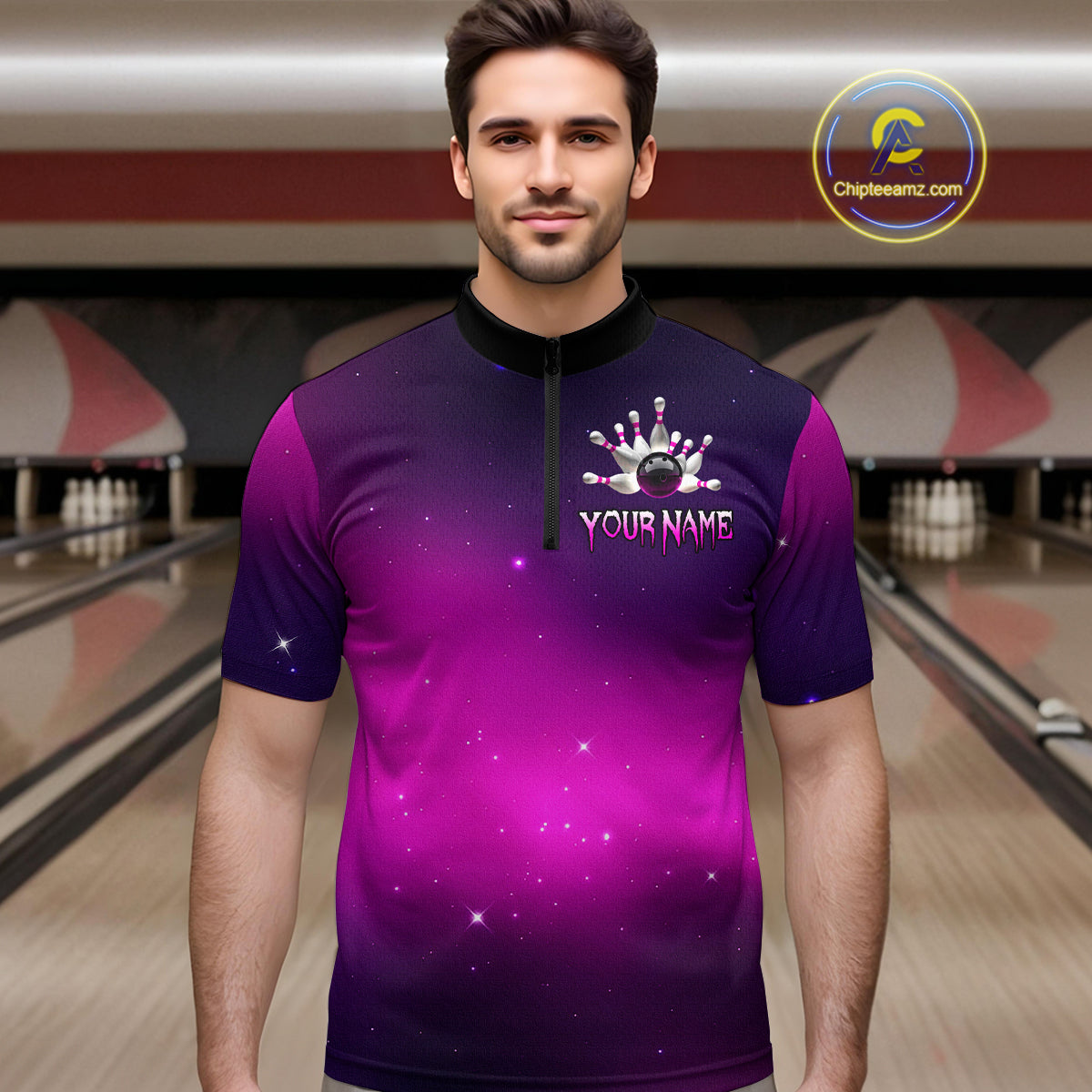 Purple Galaxy Bowling Shirts for Men Women Custom Team Bowling Jersey for Bowlers MBL125