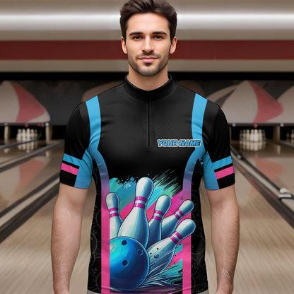 Pink&Blue Bowling Shirt for Men Women Team Bowling Jersey Bowling Polo & 1/4 Zip MBL57