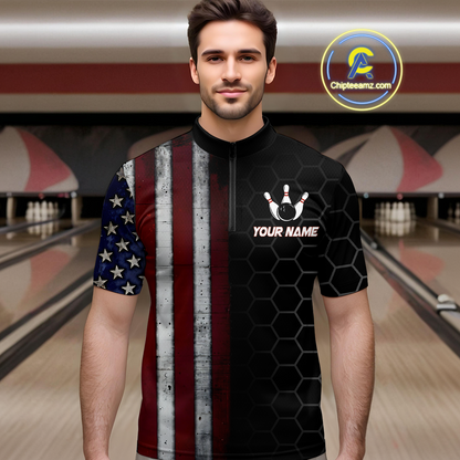 Custom American Bowling Quarter-Zip Shirt Patriotic Bowling Jersey for Men Women QZT683