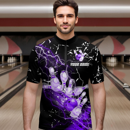 Custom Purple Lightning Bowling Shirts for Men Women Team Bowling Polo & 1/4 Zip MBL80