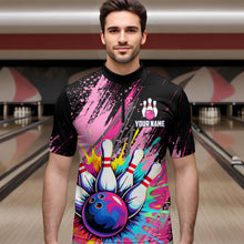 Load image into Gallery viewer, Custom Pink Bowling Shirt for Women Men Bowling Water Color Bowling Polo &amp; 1/4 Zip Shirts MBL37
