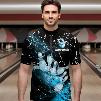 Custom Teal Lightning Bowling Shirts for Men Women Team Bowling Polo & 1/4 Zip MBL80