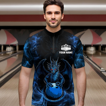 Load image into Gallery viewer, Blue Dragon Custom Name Bowling Shirts For Men, Bowling Team Jersey Polo &amp; Quarter-Zip Shirt HNT39