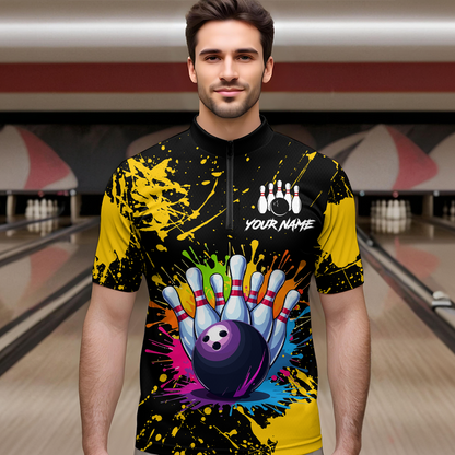 Custom Yellow Watercolor Bowling Shirts for Men Women Team Funny Bowling Jersey MBL45