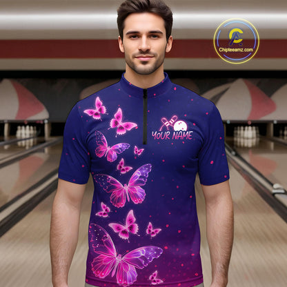 Purple Butterflies Bowling Shirts for Women Men Team Custom Bowling Jerseys MBL135