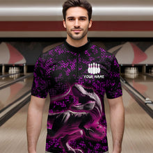 Load image into Gallery viewer, Custom Purple Bowling Shirt Dinosaur Bowling Jersey Quarter Zip Bowling League QZT632