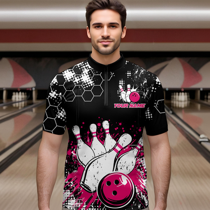 Pink Watercolor Bowling Shirts Men Women Team Custom Bowling Polo & 1/4 Zip Shirt MBL60