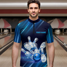Load image into Gallery viewer, Custom Blue Bowling Jersey for Men Bowling Team Shirts Bowling Uniform Polo &amp; 1/4 Zip HNT162
