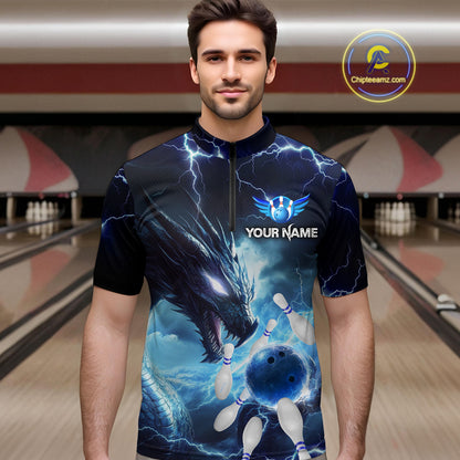 Custom Dragon Bowling Shirt Blue Thunder Bowling Jersey for Men Women Team MBL82