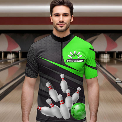 Green Bowling Shirt for Men&Women Team Bowling Jersey Colorful Bowling Polo & 1/4 Zip MBL49