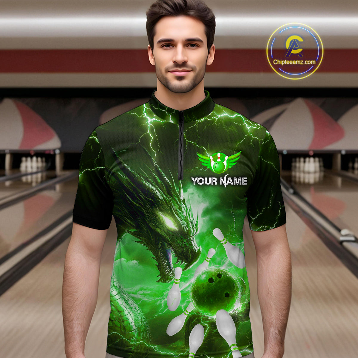 Custom Dragon Bowling Shirt Green Thunder Bowling Jersey for Men Women Team MBL82