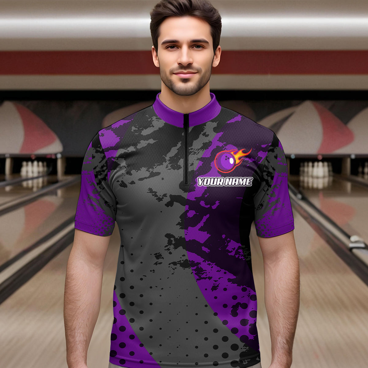 Fire Bowling Shirt Custom Purple Bowling Jersey for Men Women with Team Name MBL63