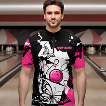 Load image into Gallery viewer, Custom Pink Butterflies Bowling Shirt for Men Women Team Bowling Polo&amp;Quater Zip MBL76