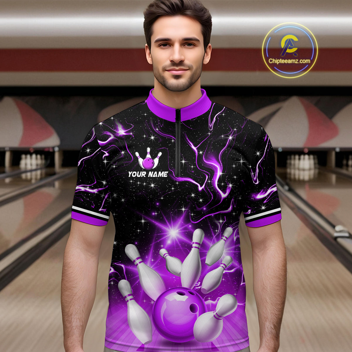 Purple Dragon Flaming Bowling Shirt for Men and Women Custom Bowling Jersey for Team MBL87