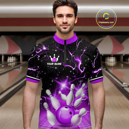 Purple Dragon Flaming Bowling Shirt for Men and Women Custom Bowling Jersey for Team MBL87