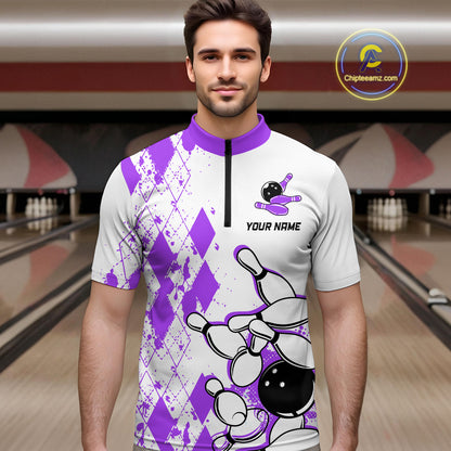 Purple Vintage Bowling Custom Men Bowling Shirt Polo & Quarter-Zip Bowling Team Jerseys HNT68
